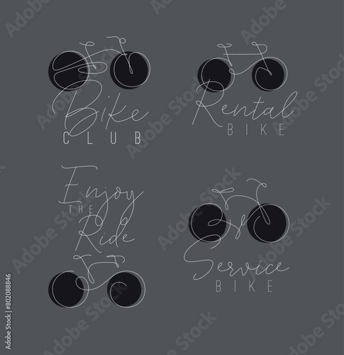 Obraz na płótnie Bike icon labels with lettering drawing with color elements on grey background w salonie