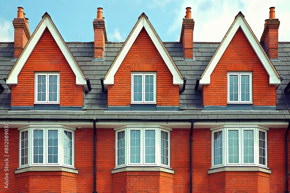 Row of Red Brick Houses With White Windows Row of Red Brick Houses With White Windows