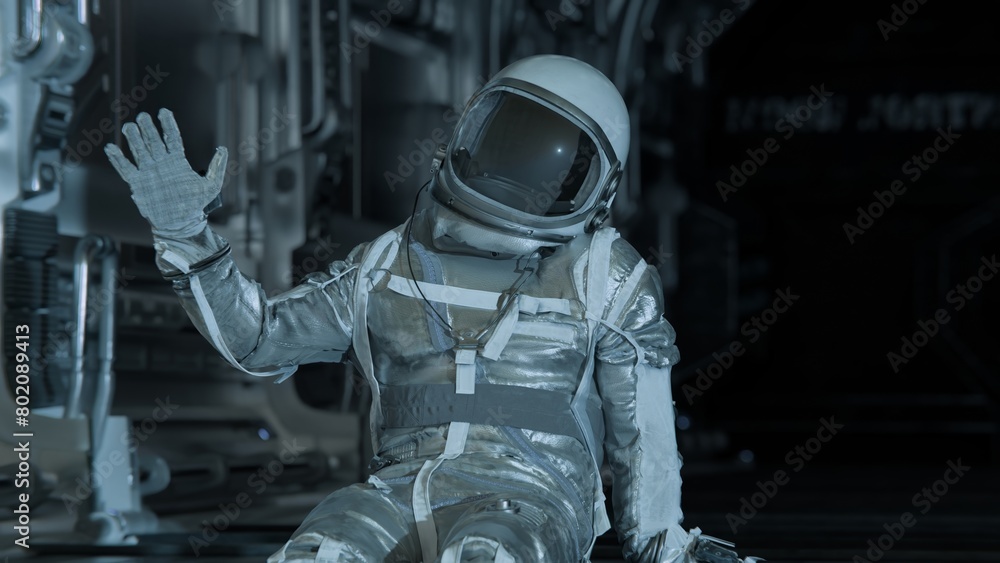 3D animation of an astronaut waving hello from the spacecraft above the moon surface 3D animation of an astronaut waving hello from the spacecraft above the moon surface