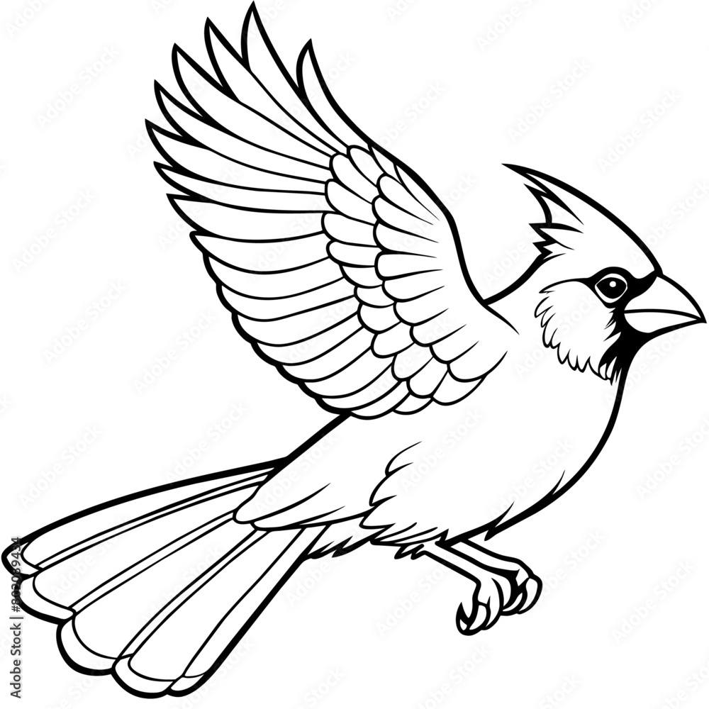 Fototapeta premium cardinal bird coloring book page vector art illustration, solid white background (24)