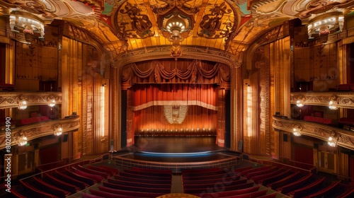 Art Deco theater interior with ornate details.