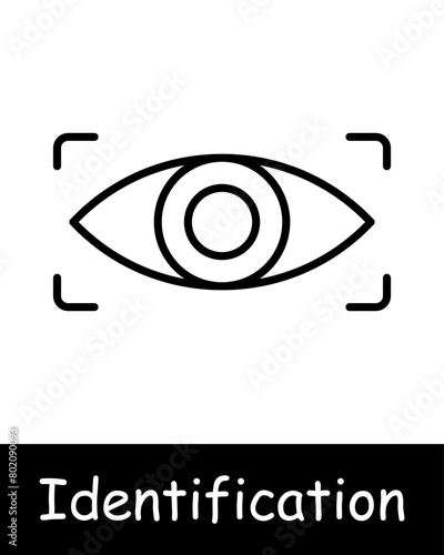 Identification set icon. Eyeball, analysis, recognition, scanning, verification, DNA, signal, eye, ocular retina, parsing, face, face ID, black lines on a white background.