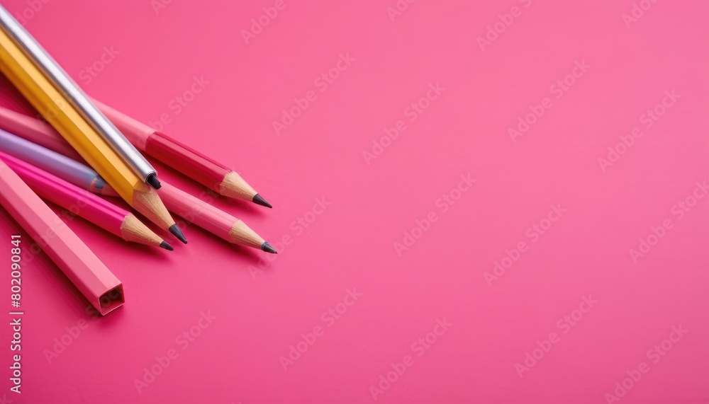 Books with pencils on pink background. Concept of school education, higher education, training courses. Books with pencils on pink background. Concept of school education, higher education, training courses.