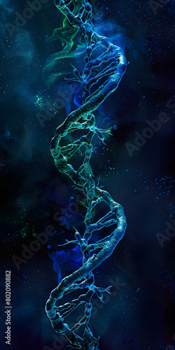 Filamento de DNA em dupla h  lice em tons de azul profundo e verde