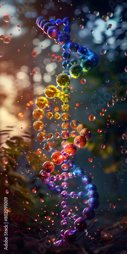 Cadeia de DNA de dupla hélice em cores vibrantes e brilhantes