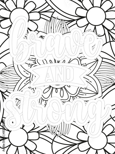 Keychain Quotes Flower Coloring Page Beautiful black and white illustration for adult coloring book