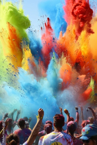 A colorful explosion as runners are showered with Holi powder during a vibrant cultural-themed run