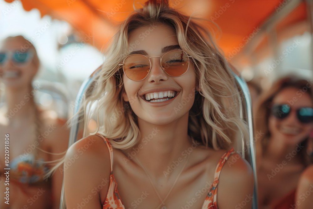 Youthful Exuberance: Multiethnic Friends Find Pure Delight in a Roaring Roller Coaster Ride Youthful Exuberance: Multiethnic Friends Find Pure Delight in a Roaring Roller Coaster Ride