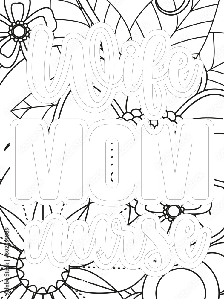 Keychain Quotes Flower Coloring Page Beautiful black and white illustration for adult coloring book Keychain Quotes Flower Coloring Page Beautiful black and white illustration for adult coloring book