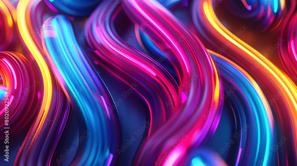 Fototapeta premium Vibrant neon fiber optic network cable against a backdrop of technology