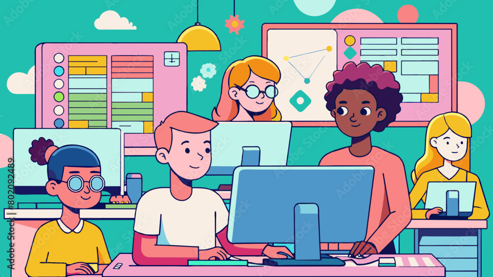 Diverse Team in Creative Office Workspace Illustration