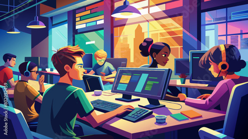 Wallpaper Mural Diverse Team of Professionals Working in a Modern Tech Office Torontodigital.ca