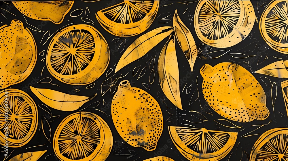 Fototapeta premium yellow lemons pattern illustration poster web page PPT background