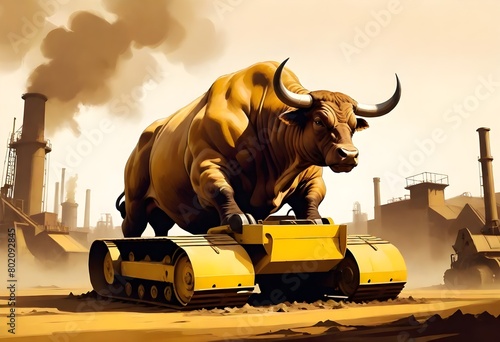 Bulldozer, a metaphorical bull on a dozer. photo