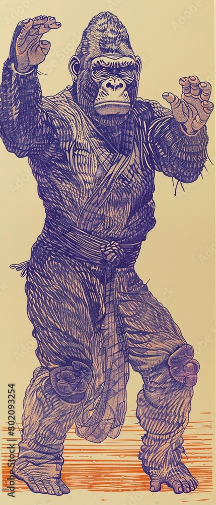 Fototapeta premium A whimsical scene featuring King Kong wearing a colorful Japanese folk theater mask