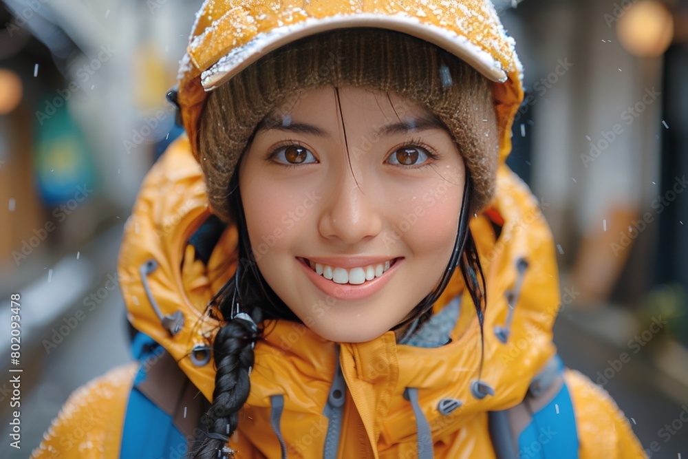 Woman Wearing Yellow Jacket and Hat Woman Wearing Yellow Jacket and Hat