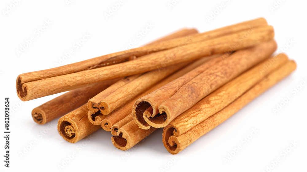 Cinnamon sticks on white background closeup