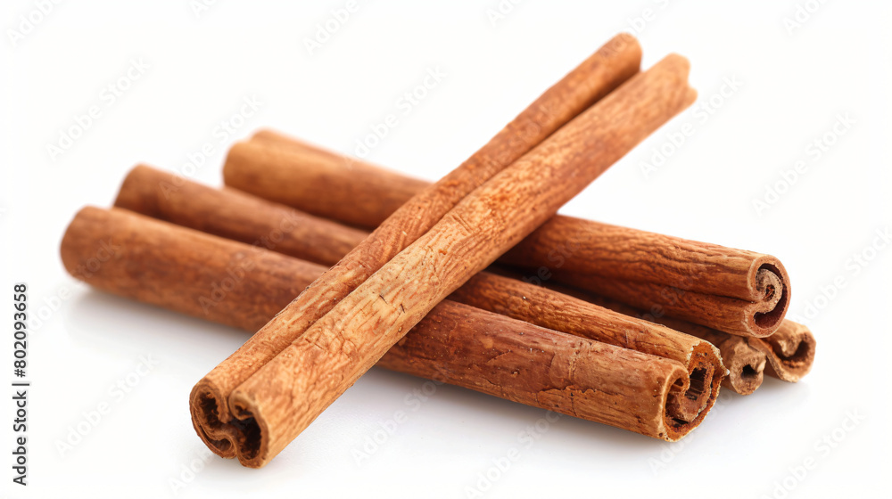 Cinnamon sticks on white background closeup
