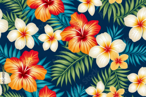 pattern with flowers and leaves hawaiian