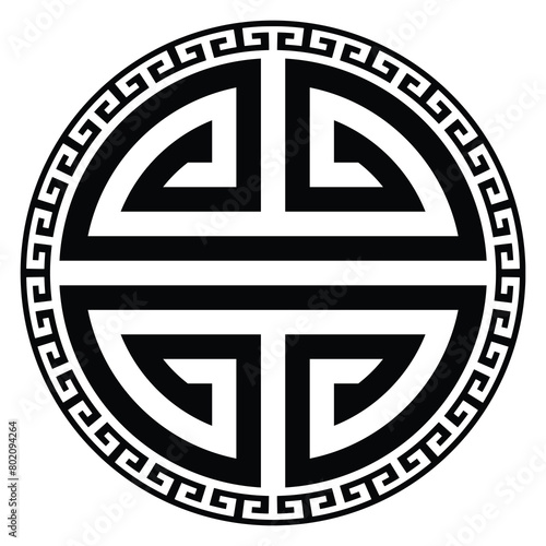 Vector round ethnic element, circular Mongolian national ornament, decorative design templates, isolated on white background