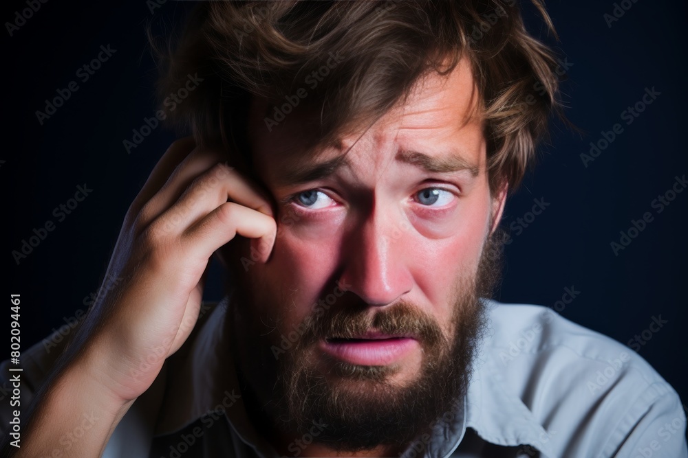 A man in a suit is crying and has his head in his hands A man in a suit is crying and has his head in his hands