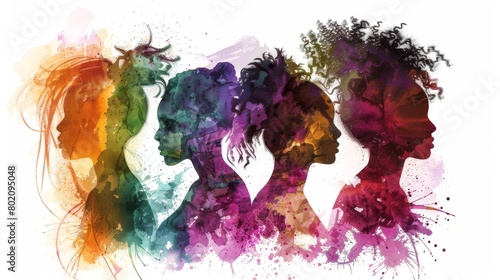 Multiethnic Women's Communication Network: Diverse Female Silhouettes in Social Group, Sharing Friendship and Information