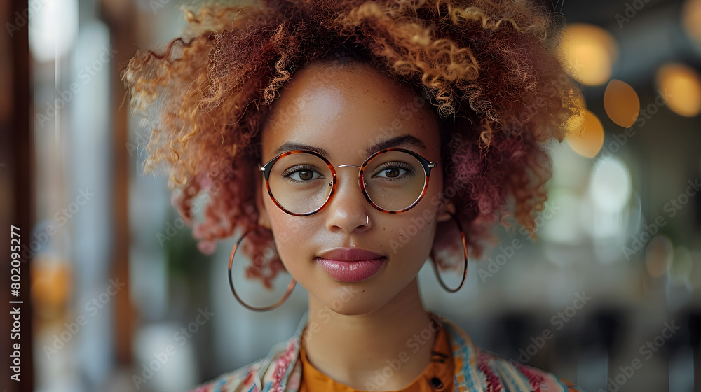 Biracial Woman in Colorful Glasses, To showcase the bold and vibrant style of a modern, confident biracial woman, with a focus on her unique fashion Biracial Woman in Colorful Glasses, To showcase the bold and vibrant style of a modern, confident biracial woman, with a focus on her unique fashion