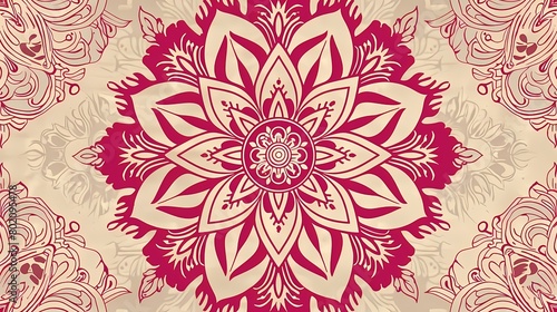 Red and white traditional hand drawn floral illustration poster background