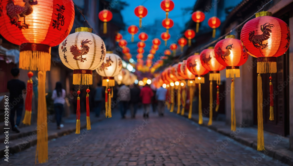 Festive Chinese New Year Lanterns Adorning Traditional Streets for the Celebration.
