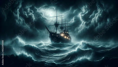 digital painting that depicts a haunting and suspenseful ocean scene photo