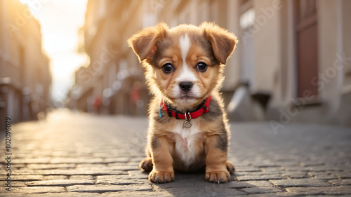 Portrait of cute puppy in street 