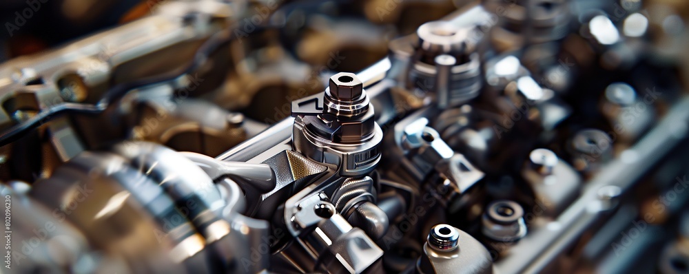 Detail of a high performance car engine with visible pistons and valves ...
