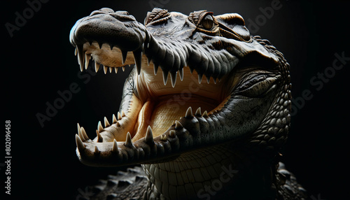 a portrait image of a crocodile with its mouth open © CHOI POO