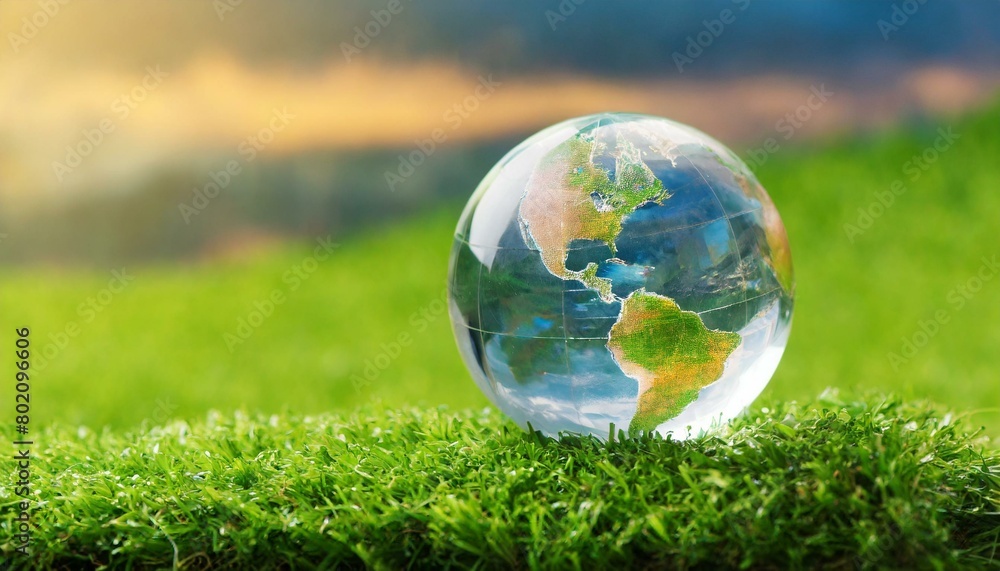 Earth day: a glass earth globe in grass