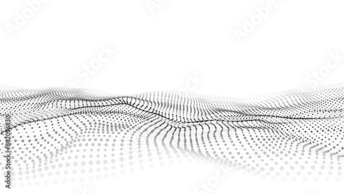 Vector white wave with motion dots. Abstract digital background. Concept connection big data. Futuristic technology backdrop.