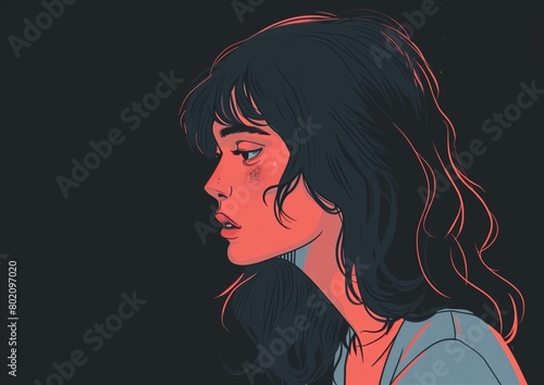 Side Profile of a Young Woman with a Contemplative Look Digital Art Illustration