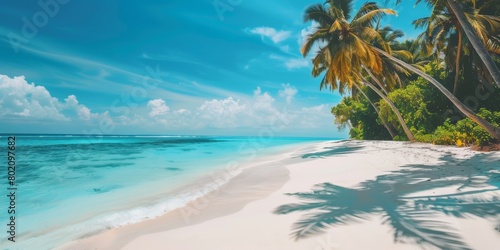 Tropical Beach Paradise with White Sand and Coco Palms Generative AI