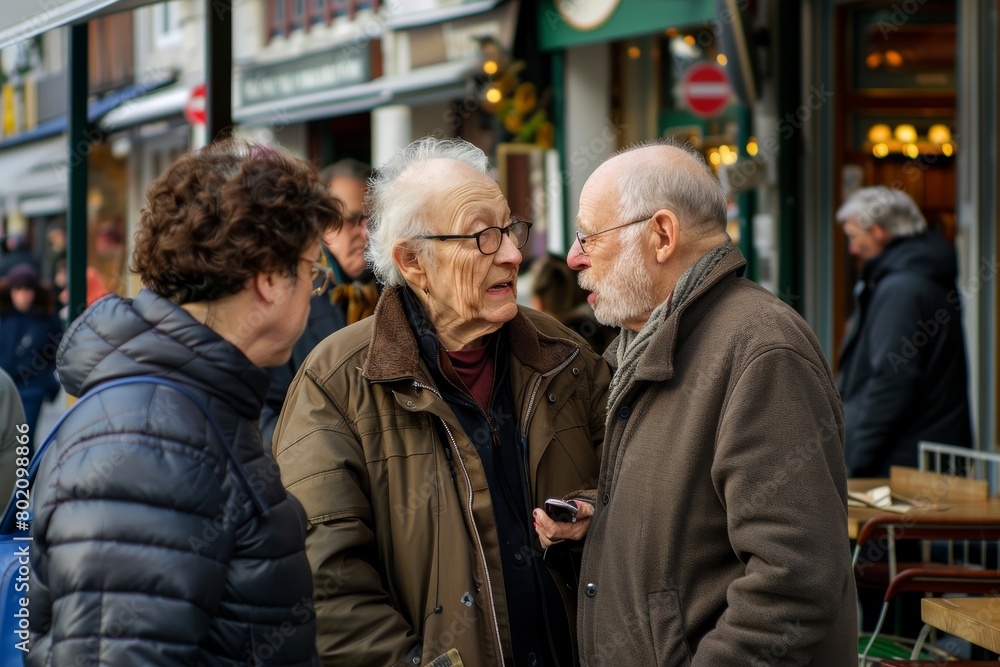 Elderly couple walking in the streets of Madrid, Spain Elderly couple walking in the streets of Madrid, Spain