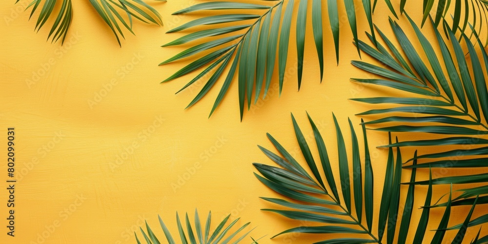 Summer Vibes: Palm Branches on Yellow Background Generative AI