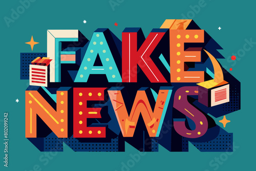 flat vector illustration Fake news stamp on internet in digital age  concept - deception  fraud  lies