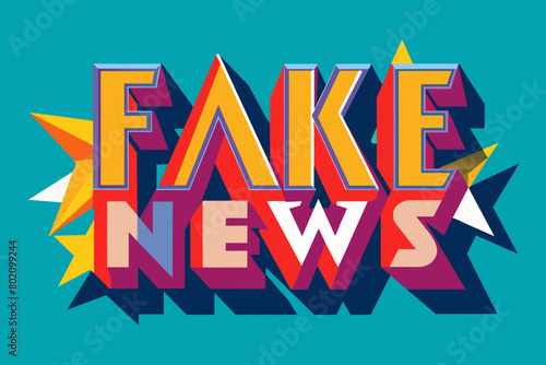 flat vector illustration Fake news stamp on internet in digital age, concept - deception, fraud, lies