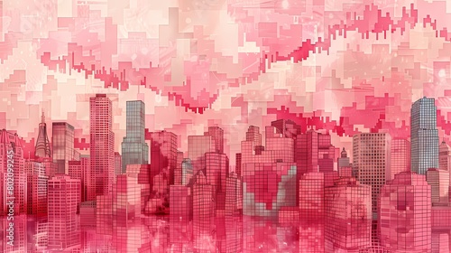 pink city skyline pixelated illustration poster background 