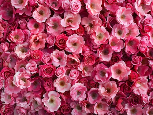 a wall made of diverse pink  roses   roses backdrop  useful for photographers   Lush backdrop of numerous  roses  perfect for elegant designs