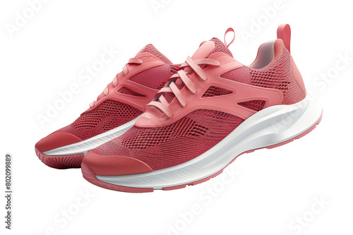 Pair of pink running sneakers close-up on a transparent background