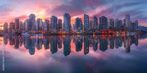 Vibrant Sunset Over Vancouver Cityscape Generative AI