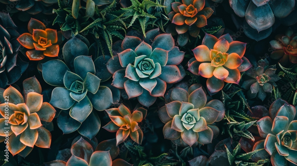 A vivid close-up shot of colorful succulent plants displaying a variety of textures and hues. A vivid close-up shot of colorful succulent plants displaying a variety of textures and hues.