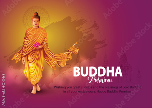 Happy Vesak Day, Buddha Purnima wishes greetings with buddha and lotus illustration. Can be used for poster, banner, logo, background, greetings, print design. abstract vector illustration design.