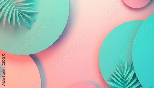 Background of Green gradient minimal style is adorned with blue and pink gradient geometric shapes, Sharpen 3d rendering background
