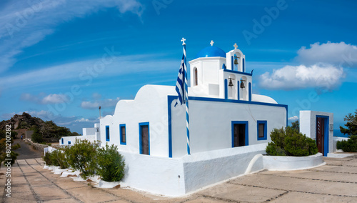 Canvastavla Greek orthodox chruch on the hiking trail to Oia, Thira island, Santorini, Cycla