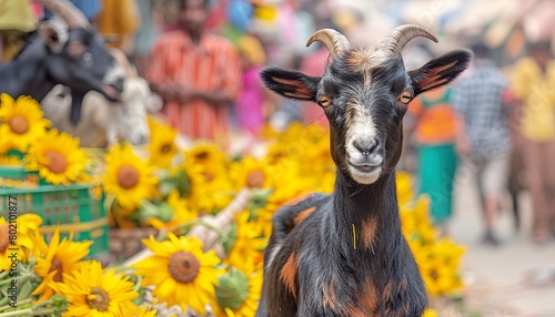 Goat/lamb ( kambing ) in animal markets to prepare sacrifices on Eid al-Adha. photo